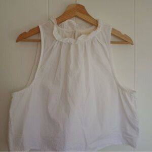 Anthropologie White Ruffle Neck Sleeveless Tank